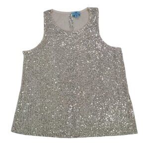 CeCe Sleeveless Sequin Tank Top Silver Glittery Party Wear, Womens XL, NWT